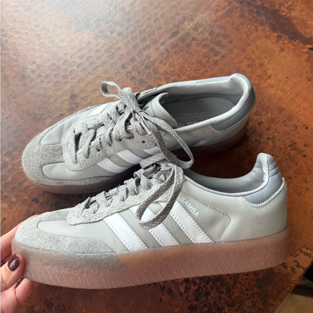 adidas Samba Leather & Suede Sneakers in Light Gray and White - Picture 2 of 6
